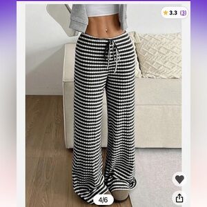 NWOT Black and White Striped Wide Leg Linen Pants